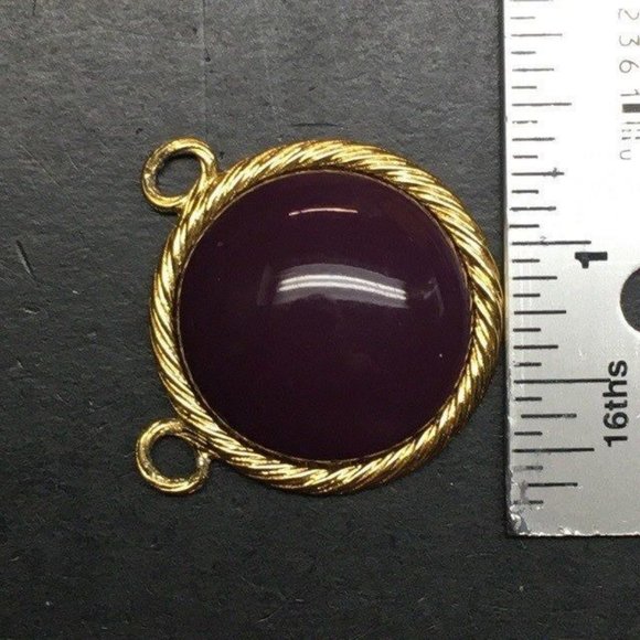 Napier Double Pendant Gold Domed Purple Glass Detailed Rope Edge Retro Classic - Picture 4 of 4